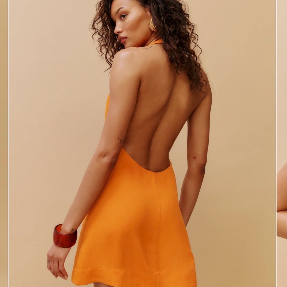 Reformation Vibrant Orange Backless Dress
